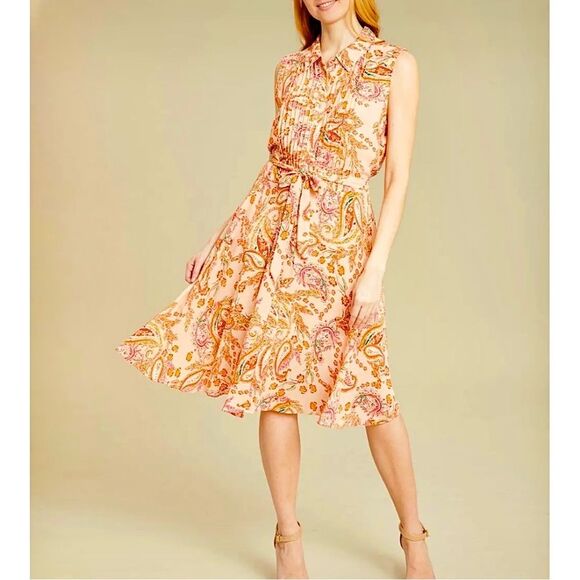 Nanette Lepore Sleeveless Peach Paisley Floral Dress Sz 8 - Picture 1 of 8